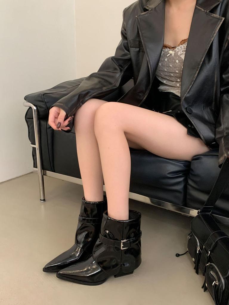 European and American Thick Heel Suede Belt Buckle Trouser Boots French Temperament Pointed Short Boots Women's Boots New In Autumn 2025