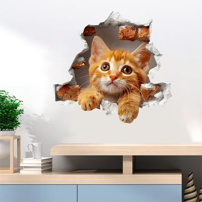 Милая наклейка на стену с кошкой, съемный клей для детской комнаты, детской, детского сада, домашнего декора, наклейки на стену