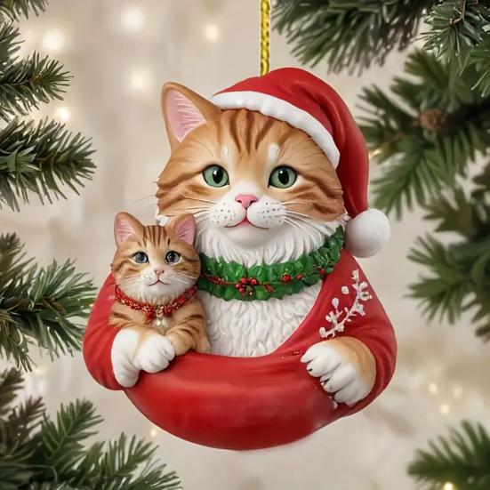 Yousheng Рождественский кулон 2D акриловый кот в рождественской шапке шарм подвеска для автомобиля украшение для создания праздничной атмосферы