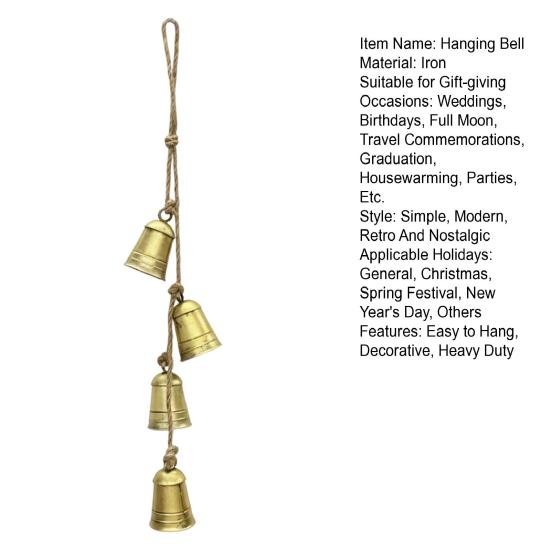 Christmas Brass Bell Hanging Decoration Rustic Vintage Cluster Cow Bell On Rope Living Room Bedroom Wall Hanging Decorative Jingle Bell