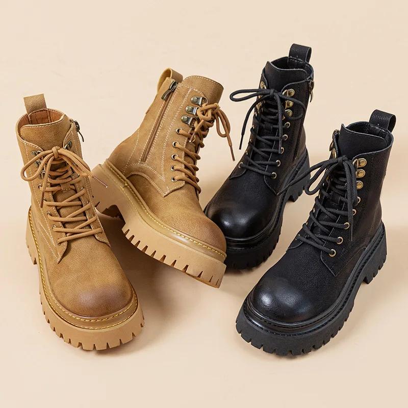 Модные женские ботинки из натуральной кожи, мотоциклетные ботинки для женщин, простроченные короткие ботинки в стиле ретро, женские ботинки из натуральной кожи