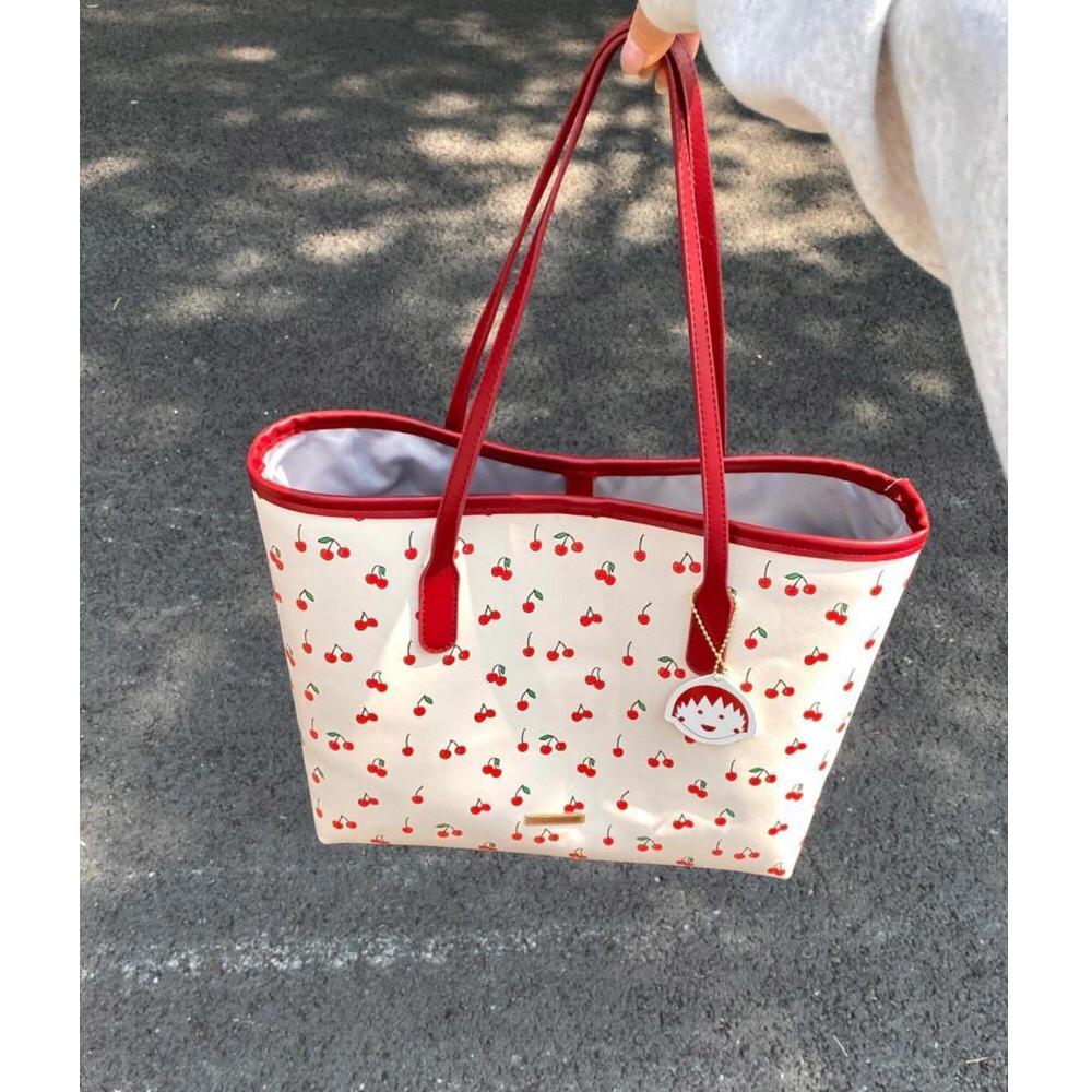 Cherry Print Tote Bag Purse Women New Harajuku Aesthetic Large Capacity Handbag Female Retro Sweet Y2k Shoulder Bags Wallets