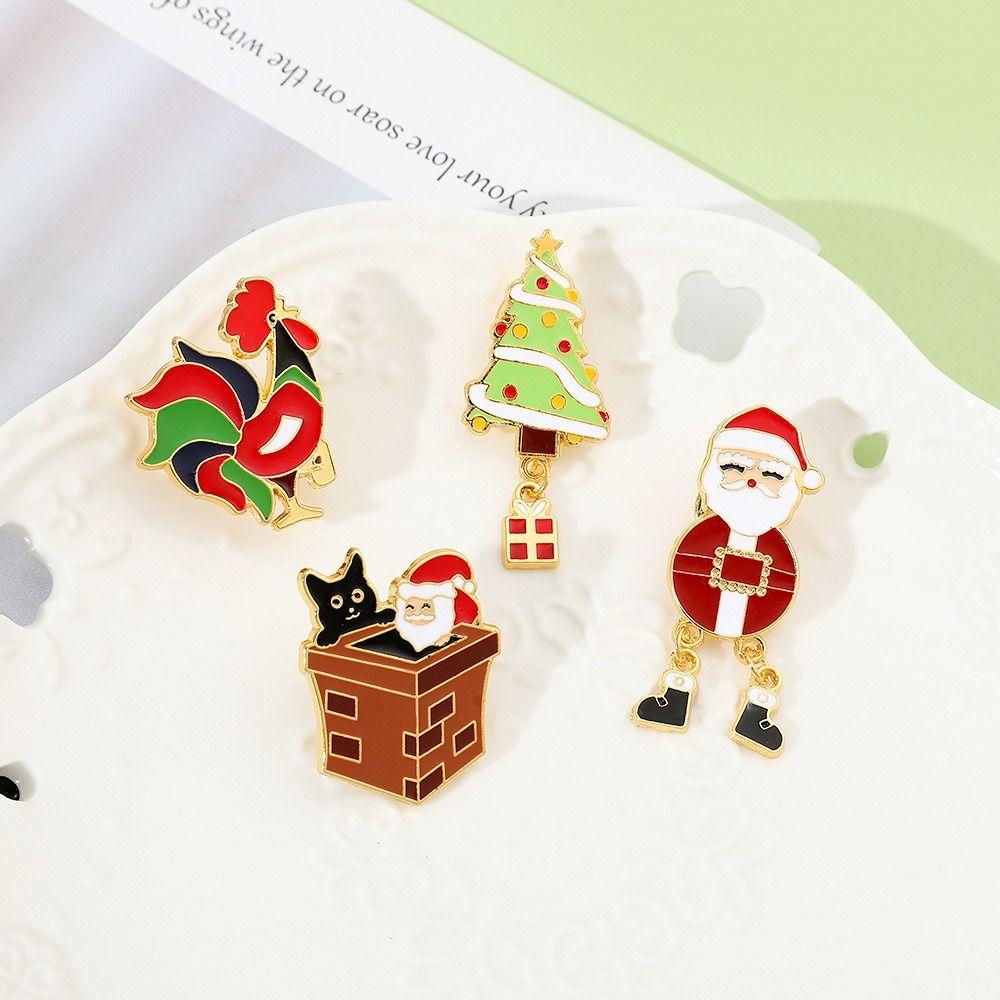 Christmas Tree Santa Claus Enamel Pins Bell Dripping Oil Lapel Pin Fashion Christmas Brooch Girls