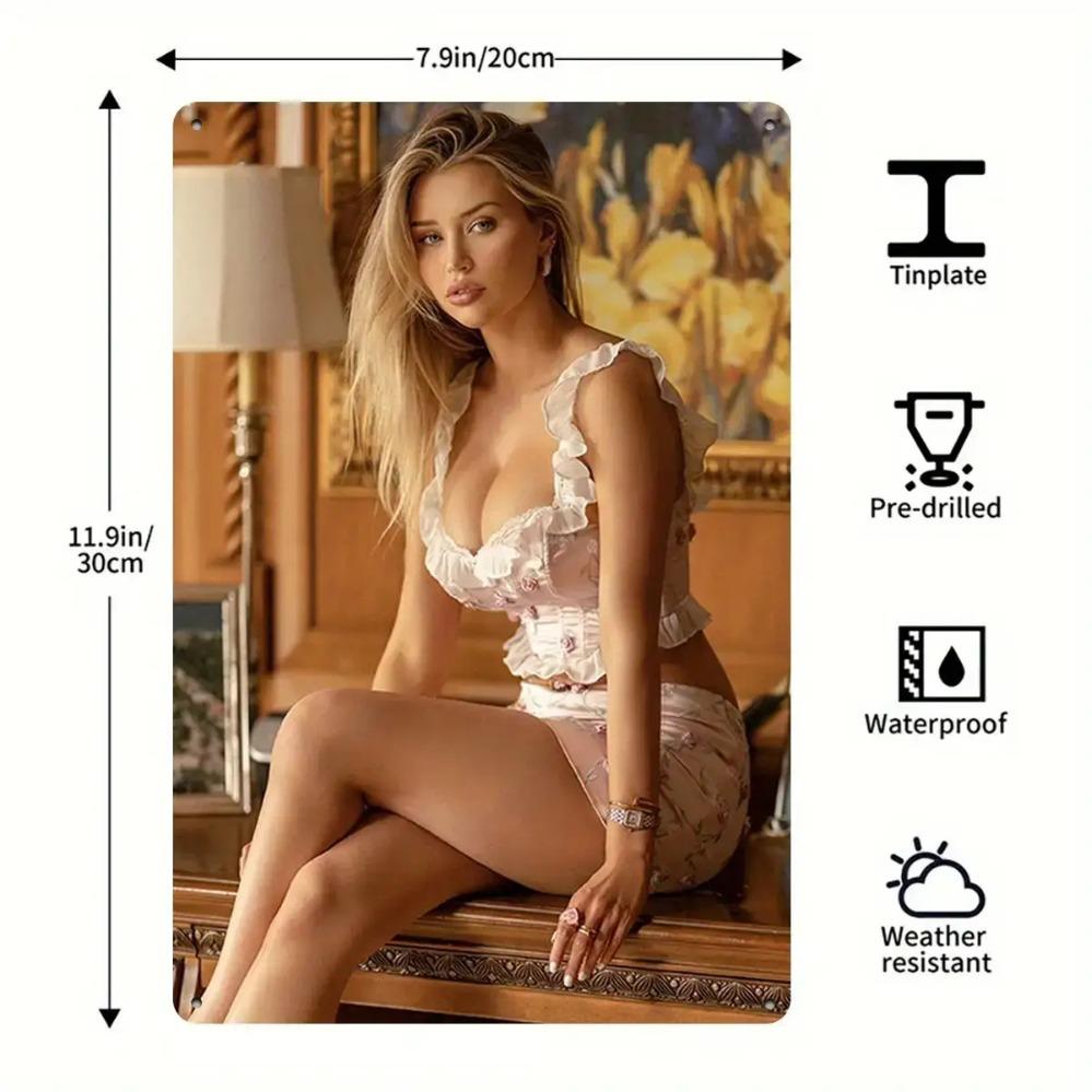 Винтажное Металлическое Настенное Искусство Декор Блондинки 8"x12" Железное Ретро Настенное Украшение для Мужской Комнаты Бара Офиса Кафе Мужского Пространства 2D Плоское Деко