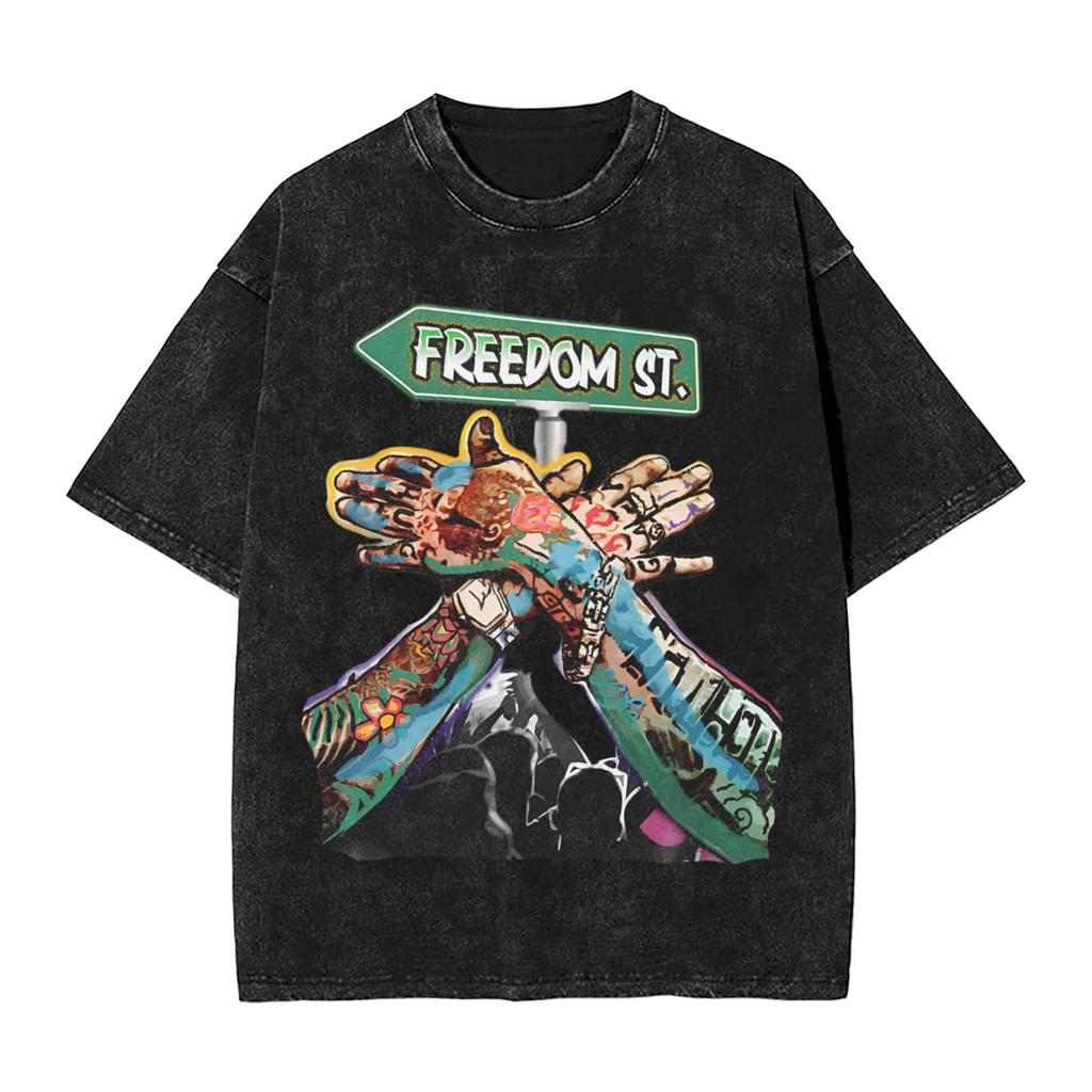 Rapper Vybz Kartel Washed TShirt Male Streetwear Casual T Shirts Summer Crewneck Hipster Tee Shirt Print Oversized Tops