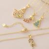Copper Zircon-Embellished Christmas Tree & Snowman Pendant Necklace