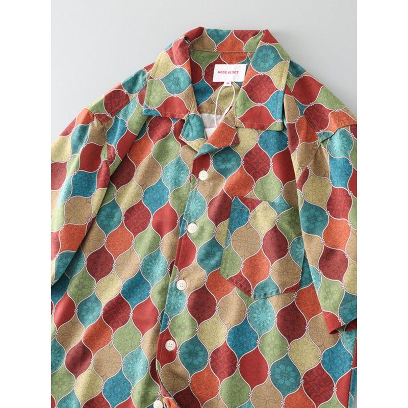 Рубашка с кубинским воротником Мужская с коротким рукавом Ретро Летняя Свободного кроя Ледяной шелк Модная Модная Куртка Экспорт Экспорт Мужская рубашка