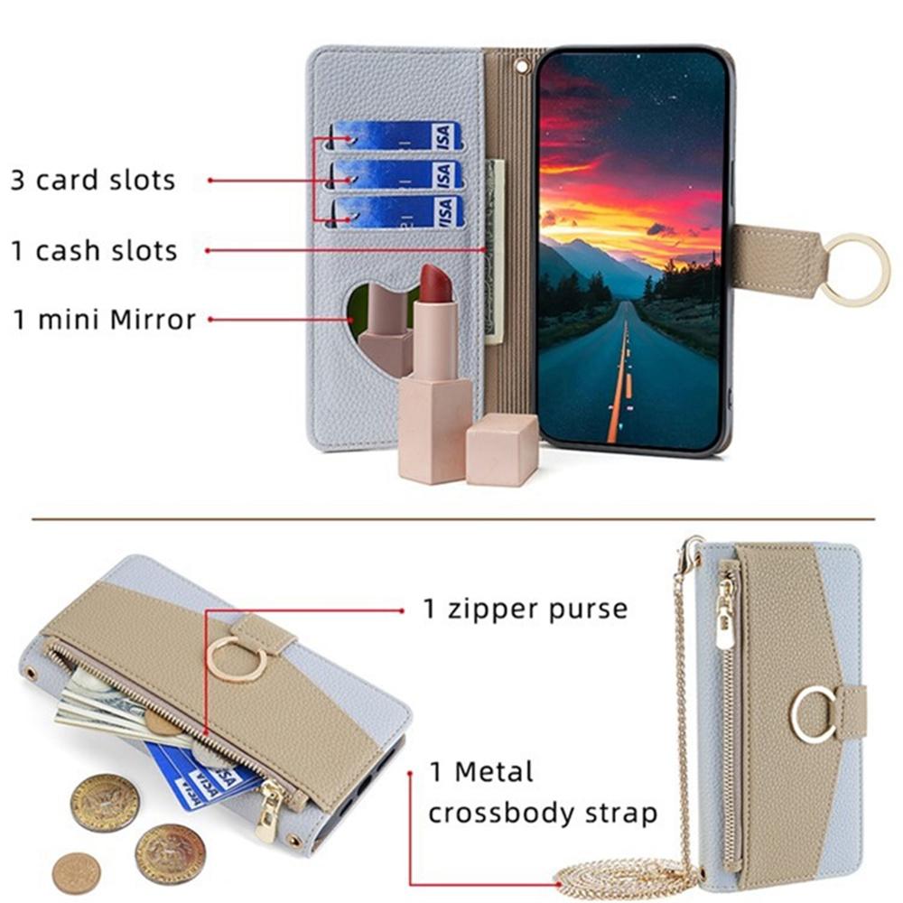 For Samsung Galaxy S25 Case Mirror Wallet Leather Phone Cover with Chain Shoulder Strap