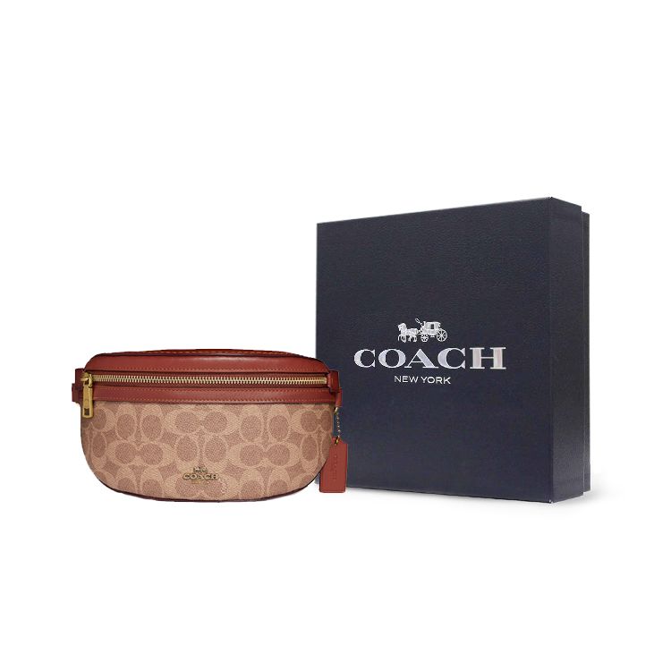 Coach Беттани 20 Сумка через плечо на молнии с монограммой из холста и кожи, Сумка-кроссбоди, Сумка на грудь, Поясная сумка, Женские сумки Красный Коричневый 39937-B4NQ4