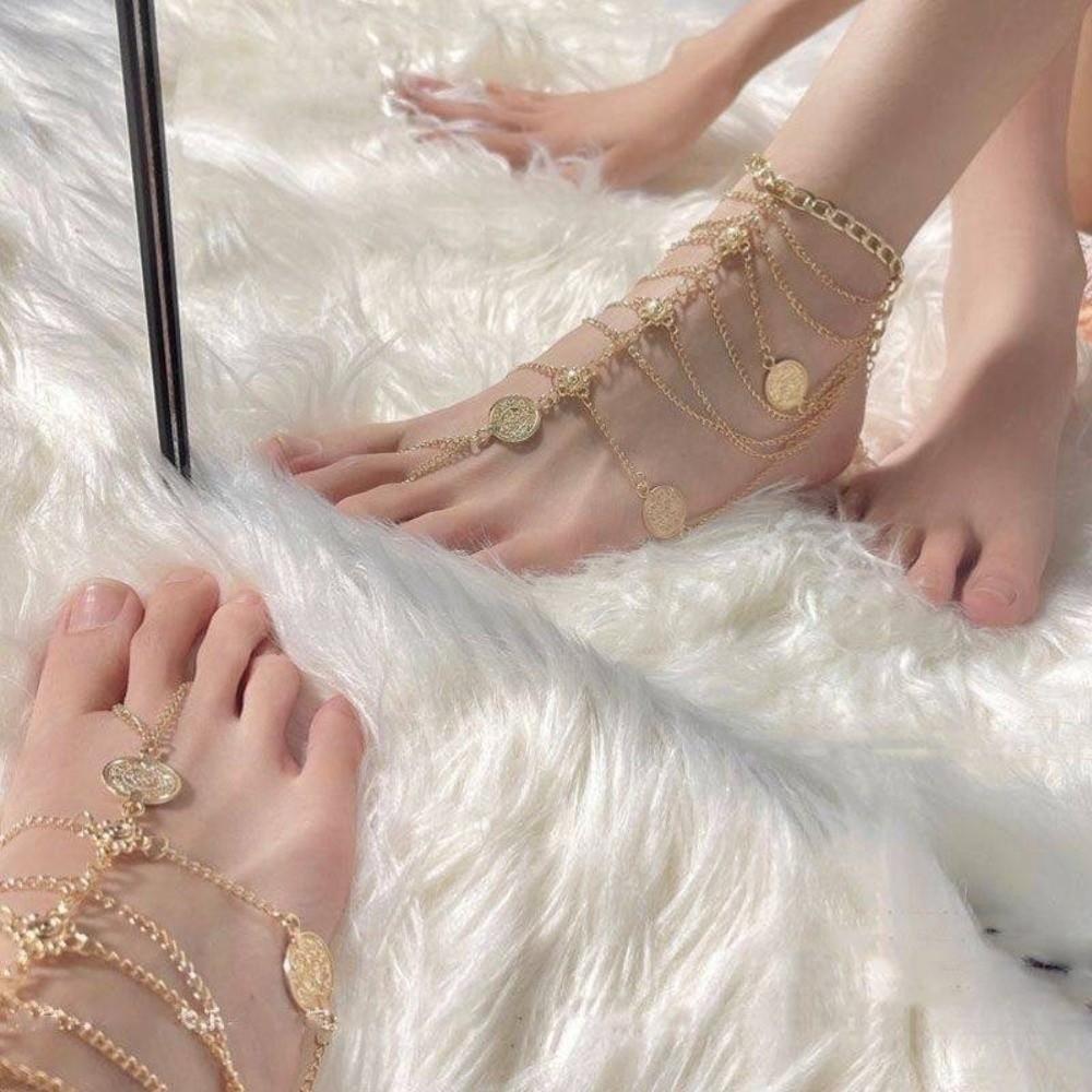 2 pcs Tassel Tassel Ankle Chain Light Luxury Foot Chain Charm Anklet with Pendant Gifts