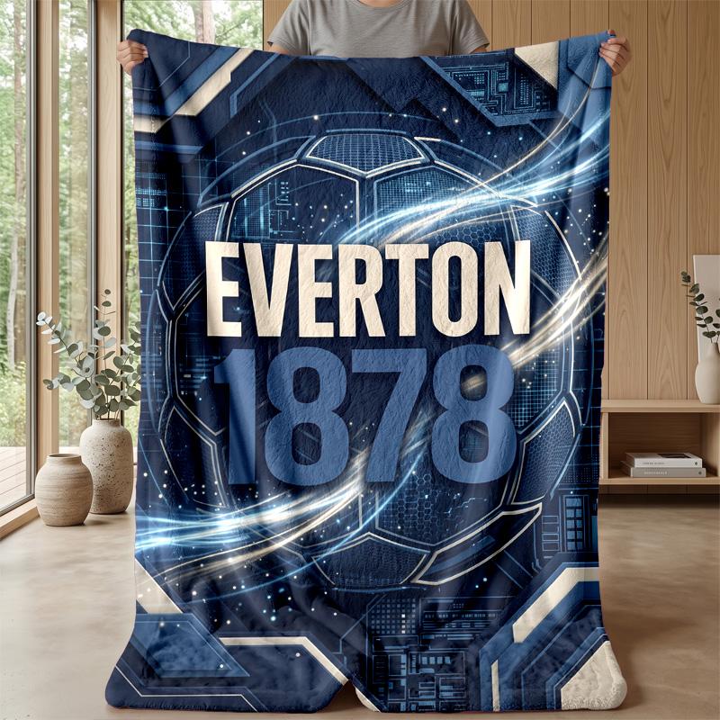 Everton Football Print Flannel Blanket, Soft Warm Lightweight Throw Blanket for Sofa Bed Camping