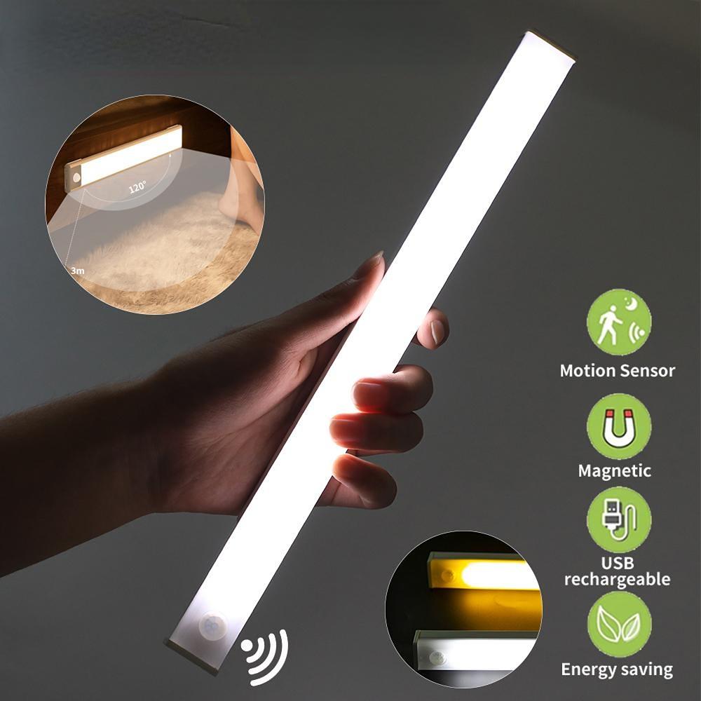 Светодиодный светильник с датчиком движения для шкафа, перезаряжаемый через USB светодиодный ночник, светильник для лестницы, шкафа, проход для комнаты, освещение шкафа