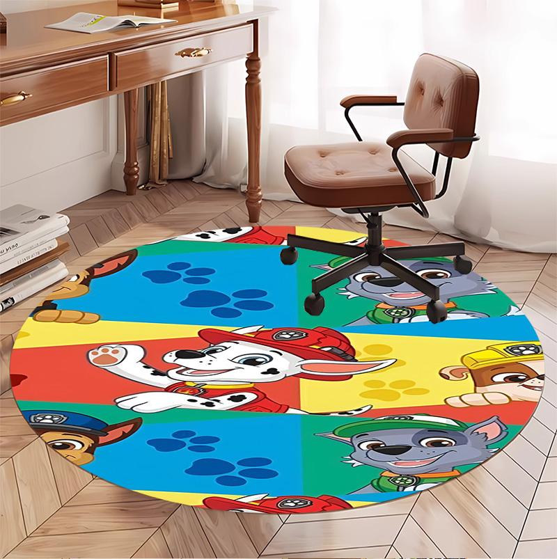PAW Patrol Pattern Round Rug, Indoor/Outdoor Mat, for Picnic, Gameroom, Bedroom, Office, Living Room, Home Decor Carpet, Birthday Gift