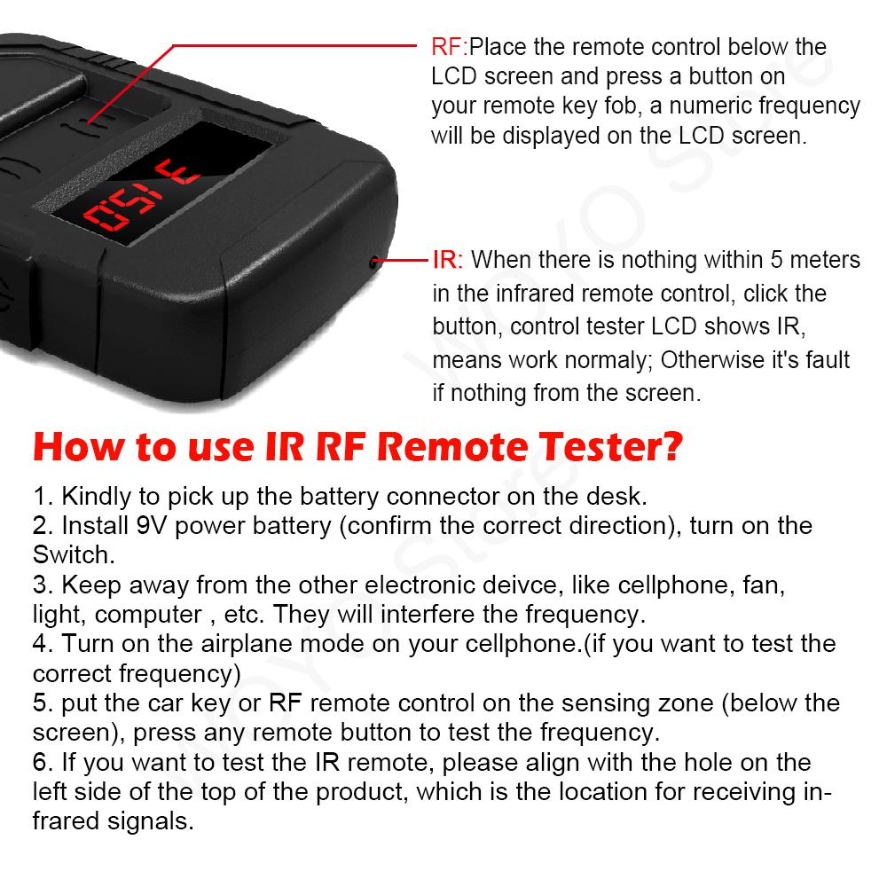 10MHZ to 1000MHZ Car Key Frequency Tester for 315,433,868,902MHZ, Door RF TV Infrared IR Remote Control Detector Diagnostic Tool