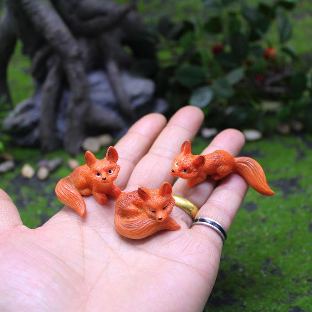 3 Pieces Garden Fox Miniature Figurines Animal Statues Centerpiece Decorative Creative