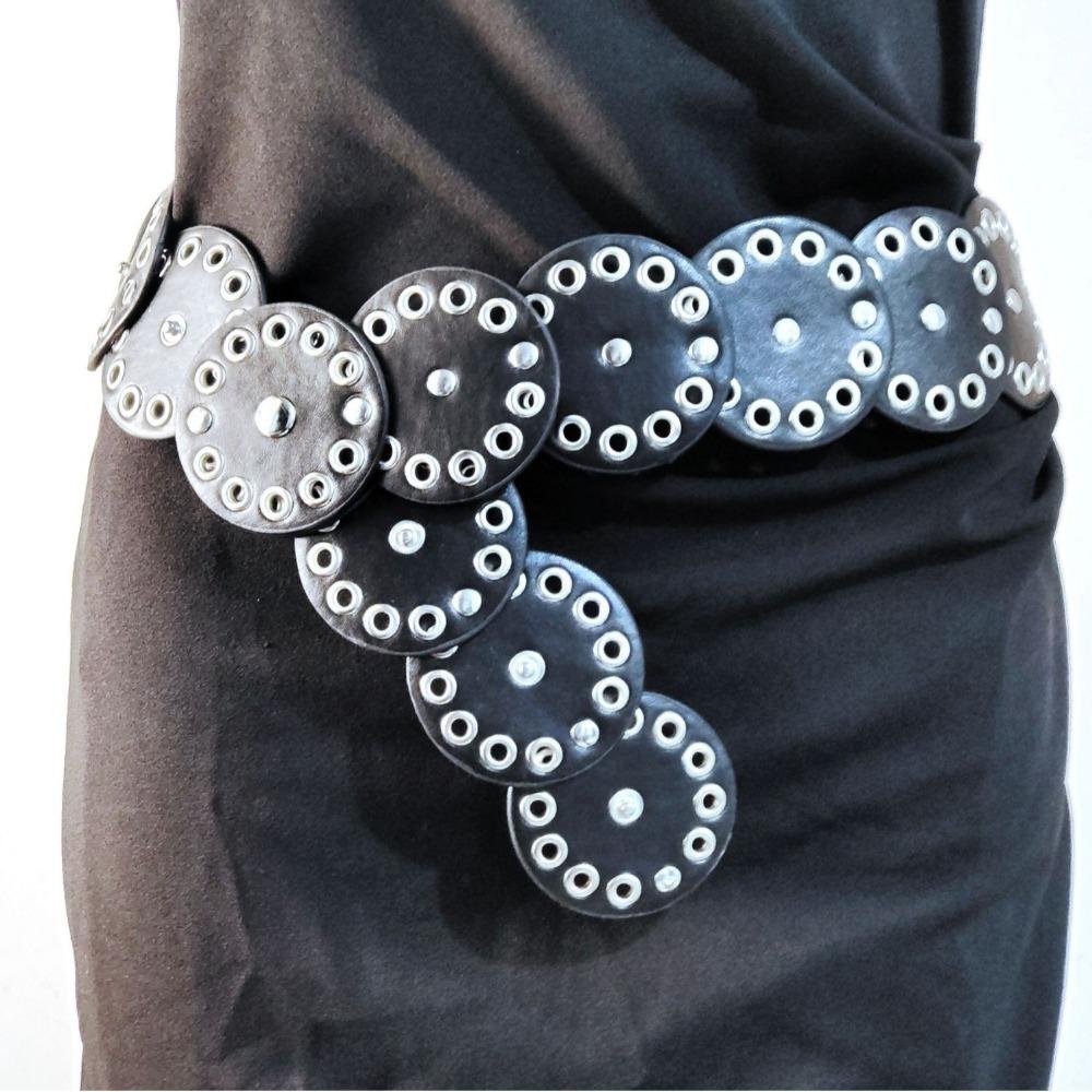 Y2k Disc PU Hollow Belt Zinc Zinc Alloy Concho Waistband Vintage Rivet Wide Belt  Women