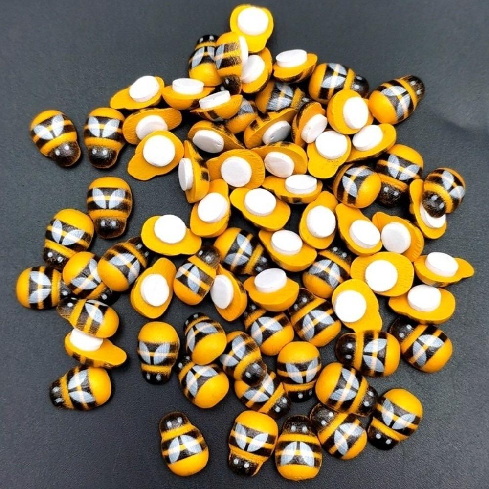 35/100pcs Tiny Size Flatback Wood Bumble Bee Insect Self-Adhesive Embellishments  Party Home Decor