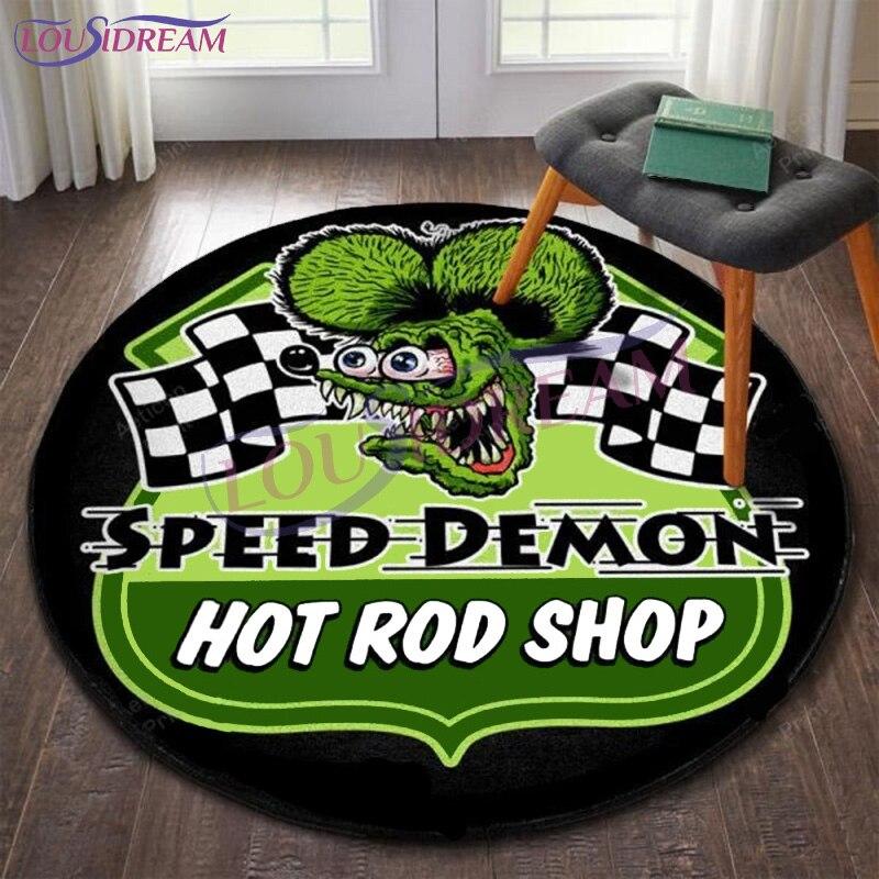 Персонализированный Хот-Род Гараж Круглый Коврик Rat Fink Ковер Ретро Круглый Ковер Декор Гостиной Коврики Коврики для Спальни Коврик Для Стулья