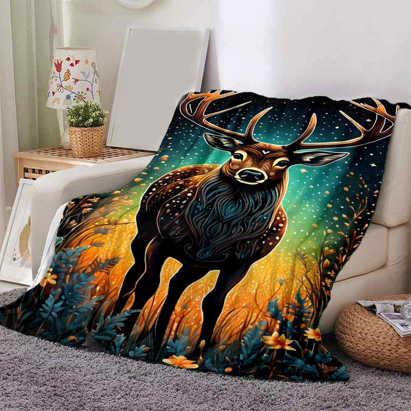 1pc Deer Printing Lightweight Flannel Blanket, Comfortable and Warm Blanket, for Camping Sofa Bed and Couch Office, Suitable for Gift Blanket