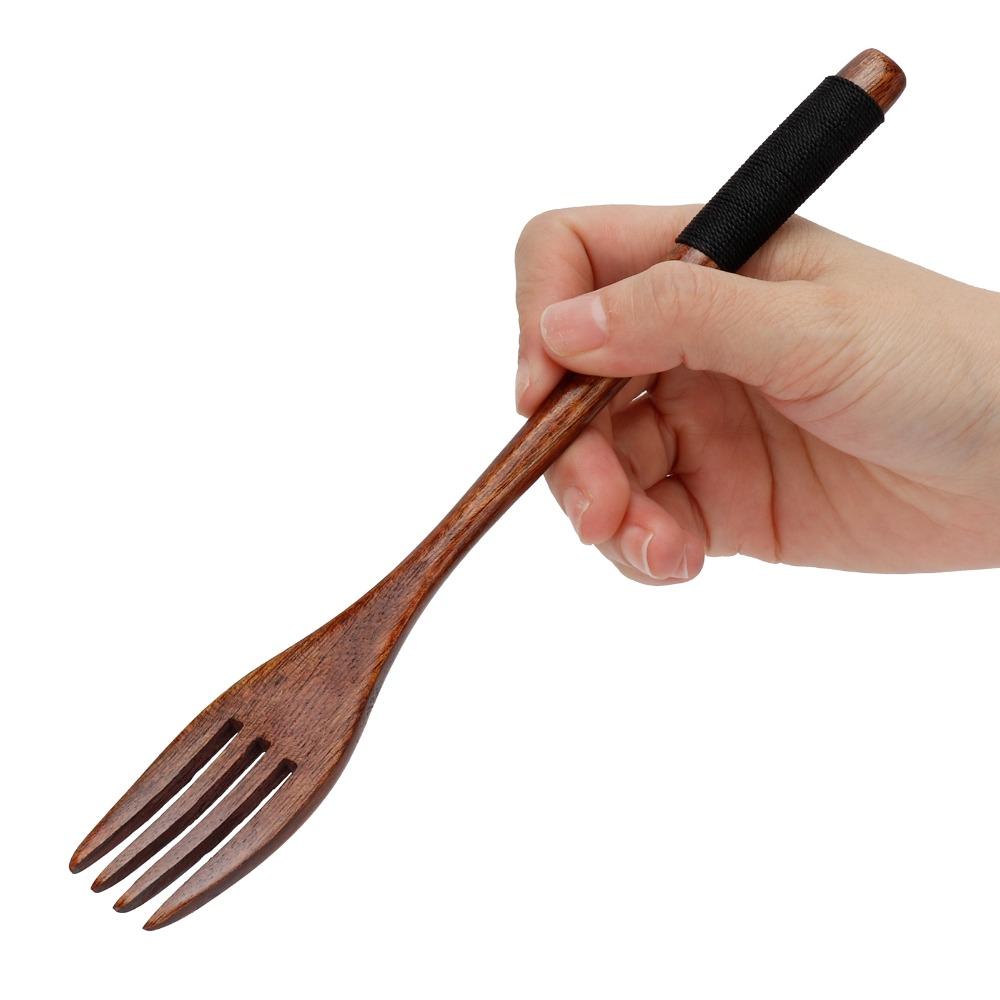 2Pcs Black Line Handle Cooking Fork Smooth Polished Serving Fork Fruit Fork Dish Usage