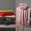 Korean-Style Cashmere Scarf: Warm, Thick, Tassel, Versatile, Solid Color Shawl for Autumn/Winter.