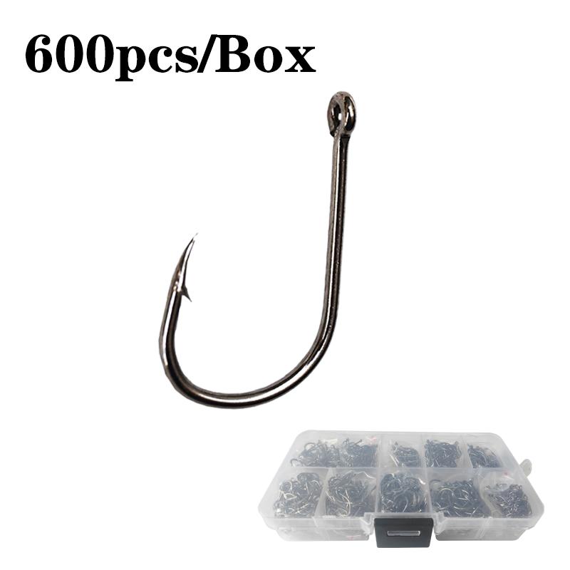 High Carbon Steel Fish Hook Barbed 600PCS 3#-12# Series in Fly Fishhooks Worm Pond Fishing Bait Holder Jig Accessories Pesca