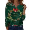 Women's Fashion Casual V-Neck Long Sleeve Decorative Button Christmas Print Top