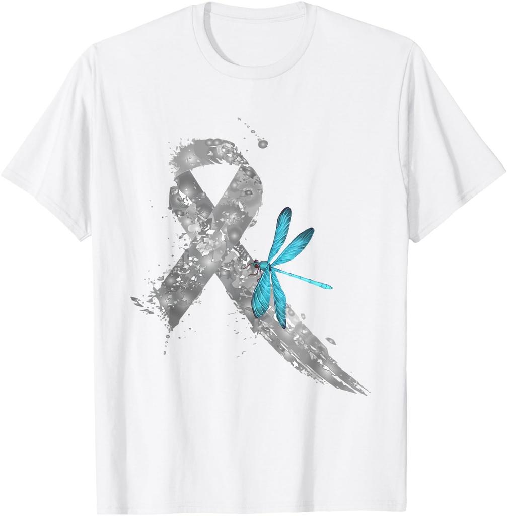 Dragonfly White Ribbon Graphic Lung Cancer Awareness Gift T-Shirt