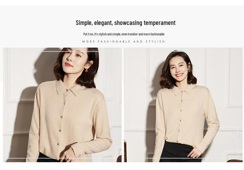 2023 Autumn/Winter Women's Polo Collar Cashmere Cardigan: Slimming, Fashionable, Loose-Fit, Long Sleeve Sweater