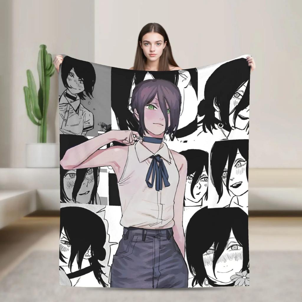 ChainsawsMan Reze Fleece Blanket  Soft Warm Anime Movie Throw Blanket for Home Living Room Dorm Gift