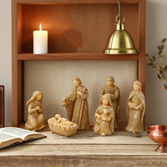 Набор фигурок Рождества Христова для рождественского домашнего декора, 10 штук, смола, фигурки Рождества с яслями, ангел, христианская Святое Семейство, настольное украшение