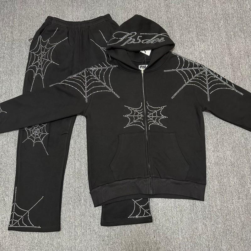 American Style F555 Spider Web Foam Tracksuit Set Mens Casual Sportswear Hooded Sweatshirt Shorts