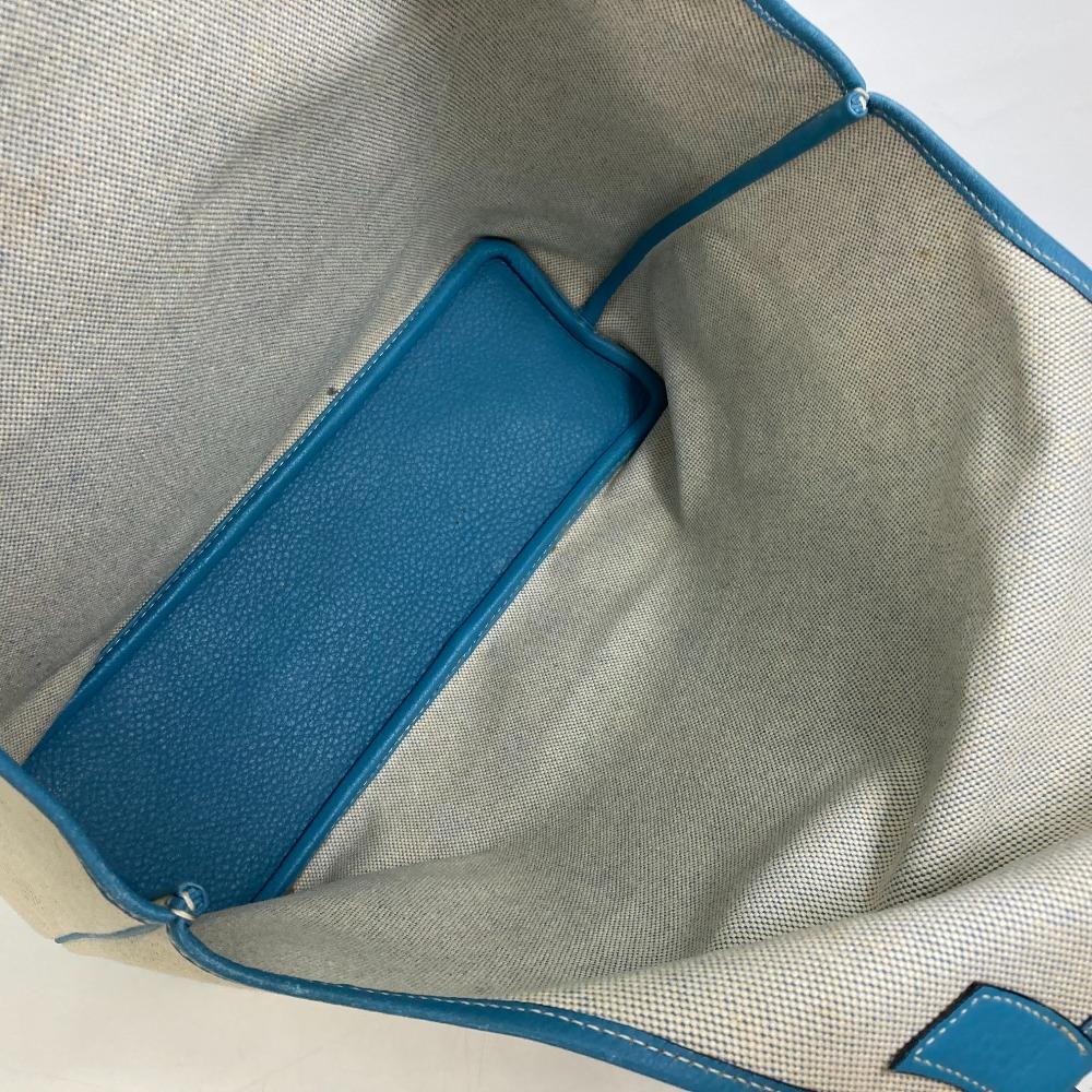 HERMES Shoulder Bag Jardine PM Tote Bag ToileH / Taurillon Clemence blue/natural