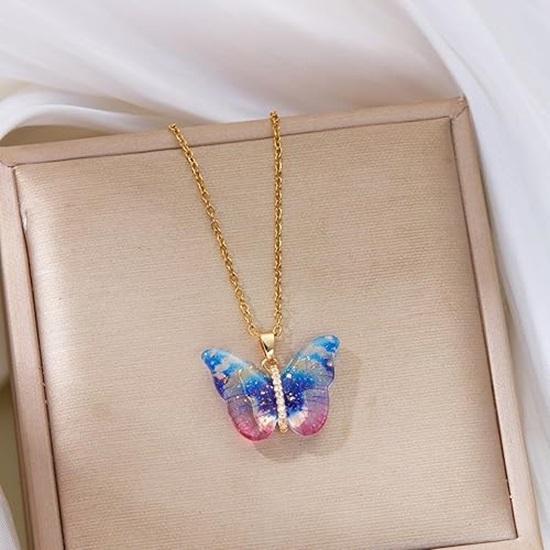 Latest Stylish Butterfly Crystal Pendant Necklace for Women and Girls