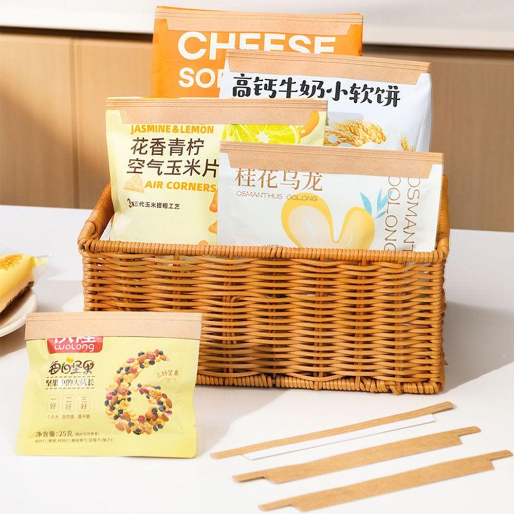 50Pcs Self-Adhesive Kraft Paper Bag Mouth Clip Packaging Bag Seal Kraft Paper Sealing Strip