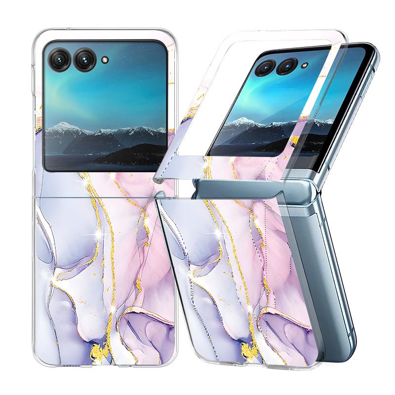 Для Samsung Z Flip6 Flip5 Flip4 Flip3 Motorola Razr 40 Ultra складной чехол для телефона PC мягкий мраморный ударопрочный тонкий корпус