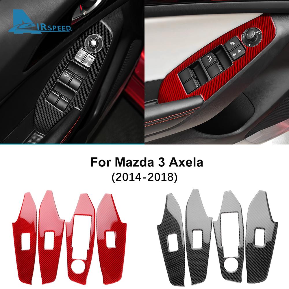Наклейка из натурального мягкого карбона для Mazda 3 Axela 2014 2015 2016 2017 2018 (левостороннее и правостороннее рулевое управление), декоративная накладка на панель кнопки стеклоподъемника.