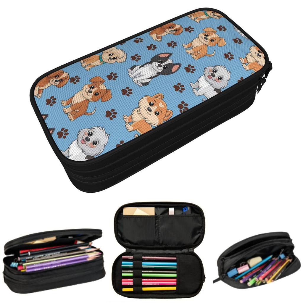 Dog Playful Canine Delightful Puppy Pencil Case for Boy Girl Gifts Pen Box Pencil Bag Stationery Supplies Pen Holder Bag