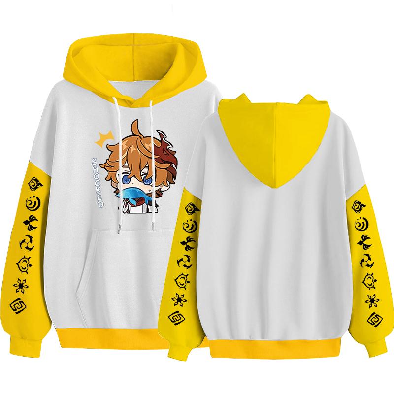 Harajuku Game Genshin Impact Tartaglia Толстовка с принтом для женщин и мужчин Мода Kawaii Boy Head Плакат с длинным рукавом Уличная одежда Мужские толстовки