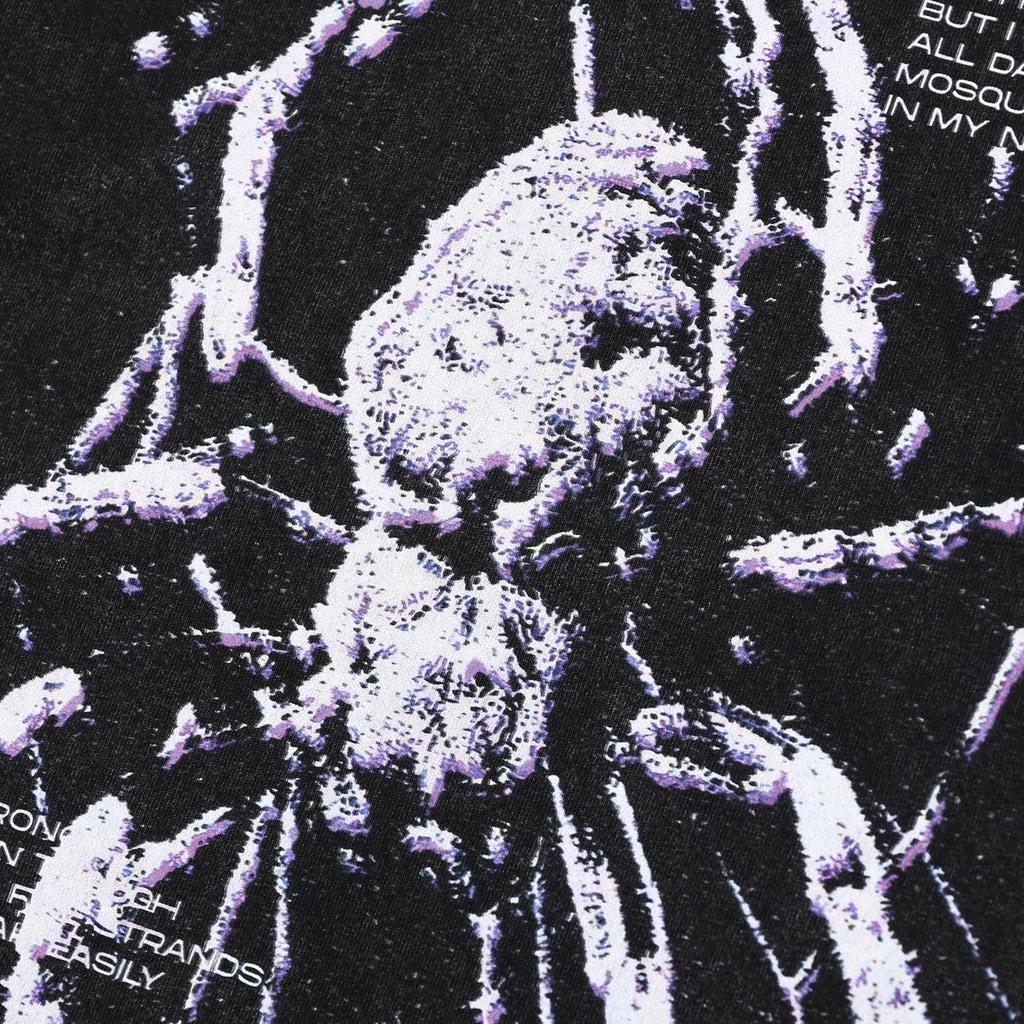 Уличная футболка унисекс с рисунком паука, хлопковая промытая черная футболка, топы унисекс, футболки, летняя футболка с короткими рукавами