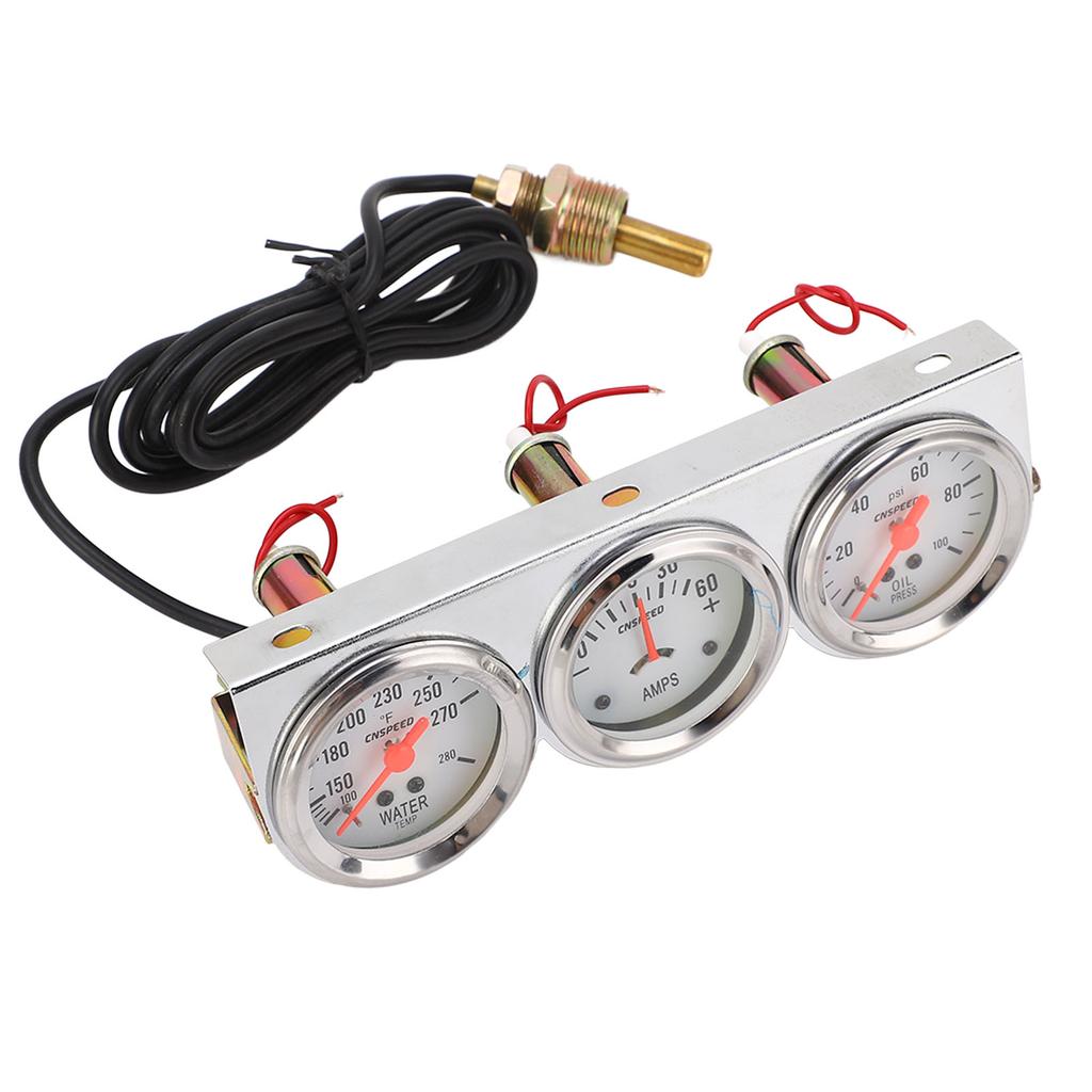 Universal 52mm Triple Gauge Kit Set 3 In 1 AMP Oil Pressure Water Temp Meter for Most 12V Vehicles