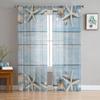 Beach Starfish Blue Wooden Texture Sheer Curtains for Living Room Decoration Window Curtains Kitchen Tulle Voile Curtains