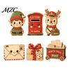 Vintage Style Holiday Ornaments 6Pcs Wooden Christmas Figurines, Desktop Ornaments, Retro Cartoon Farmhouse Signs Tabletop Decorations for Tiered Tray