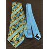 Used VERSACE Men's Silk Tie Blue Gold All Over Pattern Design Tie
