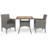 VidaXL 3-piece Garden Dining Set Grey Wicker and Acacia
