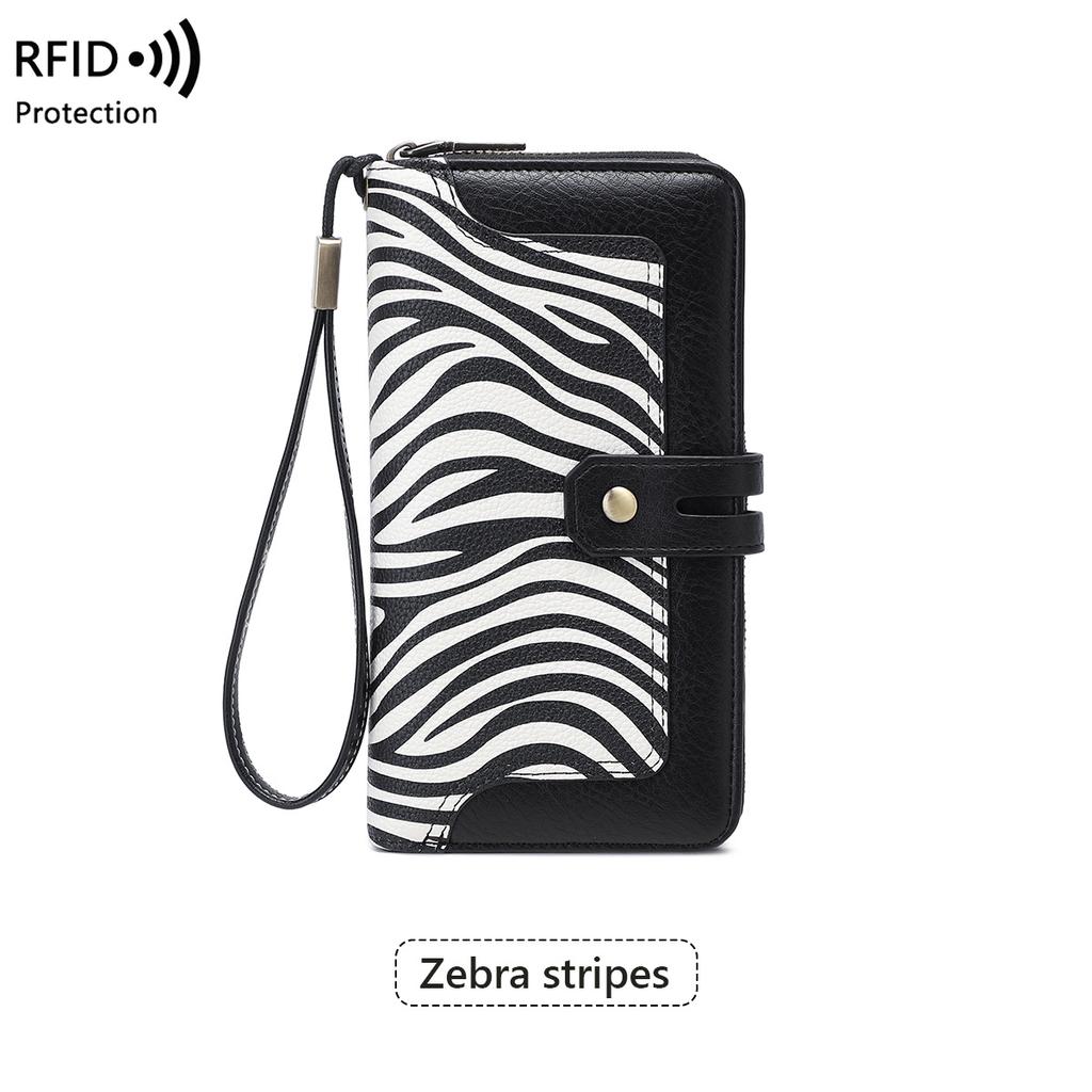 Женский длинный кошелек RFID ретро леопардовый принт большая вместимость модный клатч на молнии