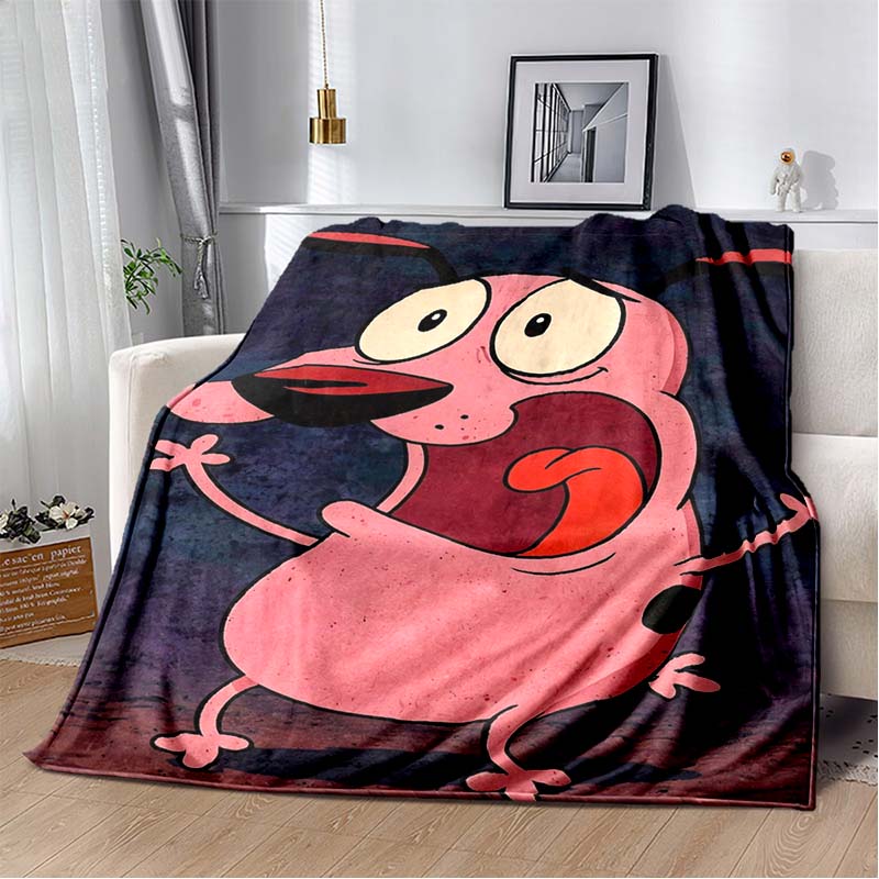 Courage The Cowardly Dog Cartoon Print Flannel Throw Blanket Soft Warm Sofa Bed Cover For Animation Fans Kids Bedroom Living Room Decor Gift