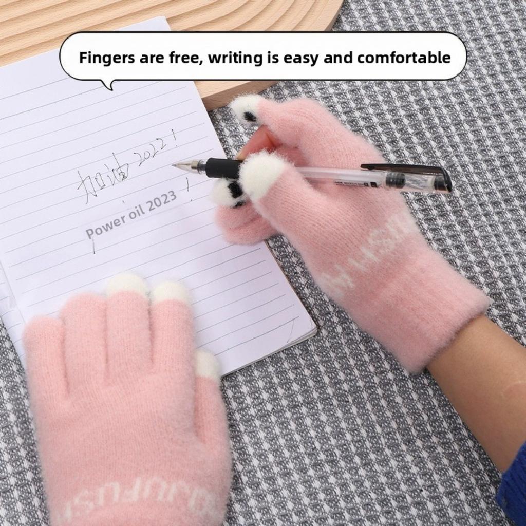 Женские перчатки с сенсорным экраном, милые вязаные, для письма, игры на телефоне, теплые, осенне-зимние, мультяшные, студенческие, универсальные