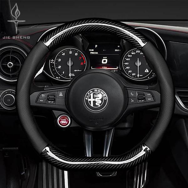 For Alfa Romeo Giulia Giulietta 159 147 156 Mito Sportiva Stelvio Anti-Slip Carbon Fiber Leather Car Steering Wheel Cover vs2