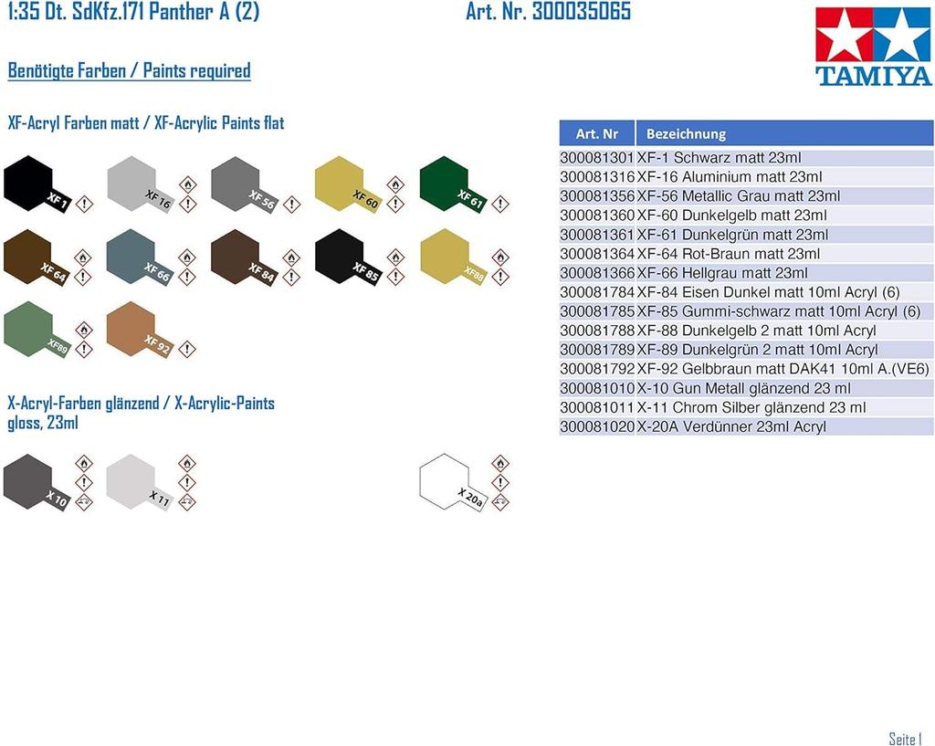 Tamiya Военно-миниатюрная серия 65 Немецкий армейский средний танк «Пантера» Пластиковая модель 35065 1/35 №